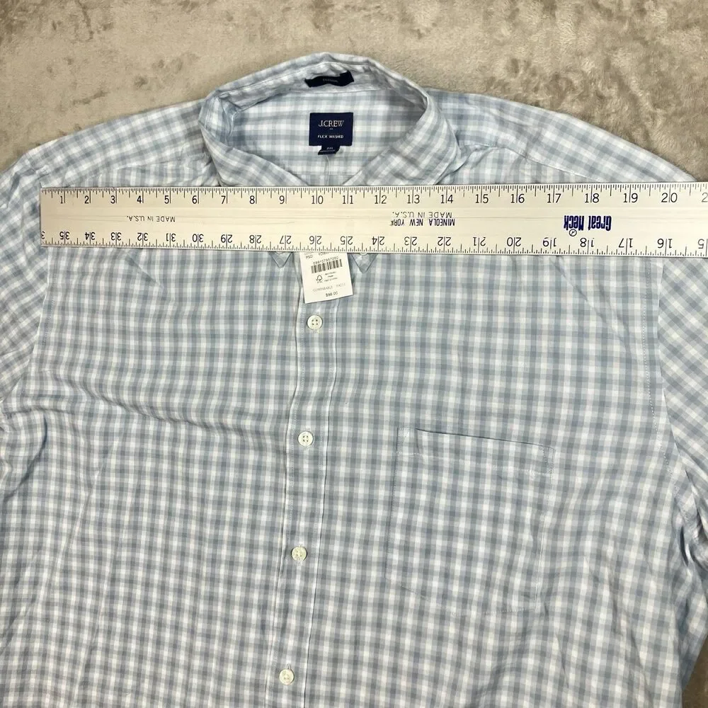 J Crew Button Up Shirt Mens XXL‎ Blue Gingham Check Flex Washed Classic BP969